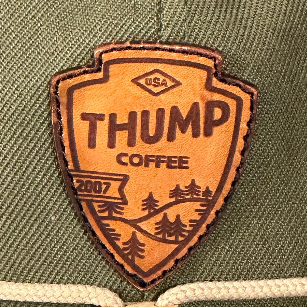 Thump Coffee Snapback Hat Adjustable Olive Green Leather Patch Rope Detail Cap - Picture 2 of 13